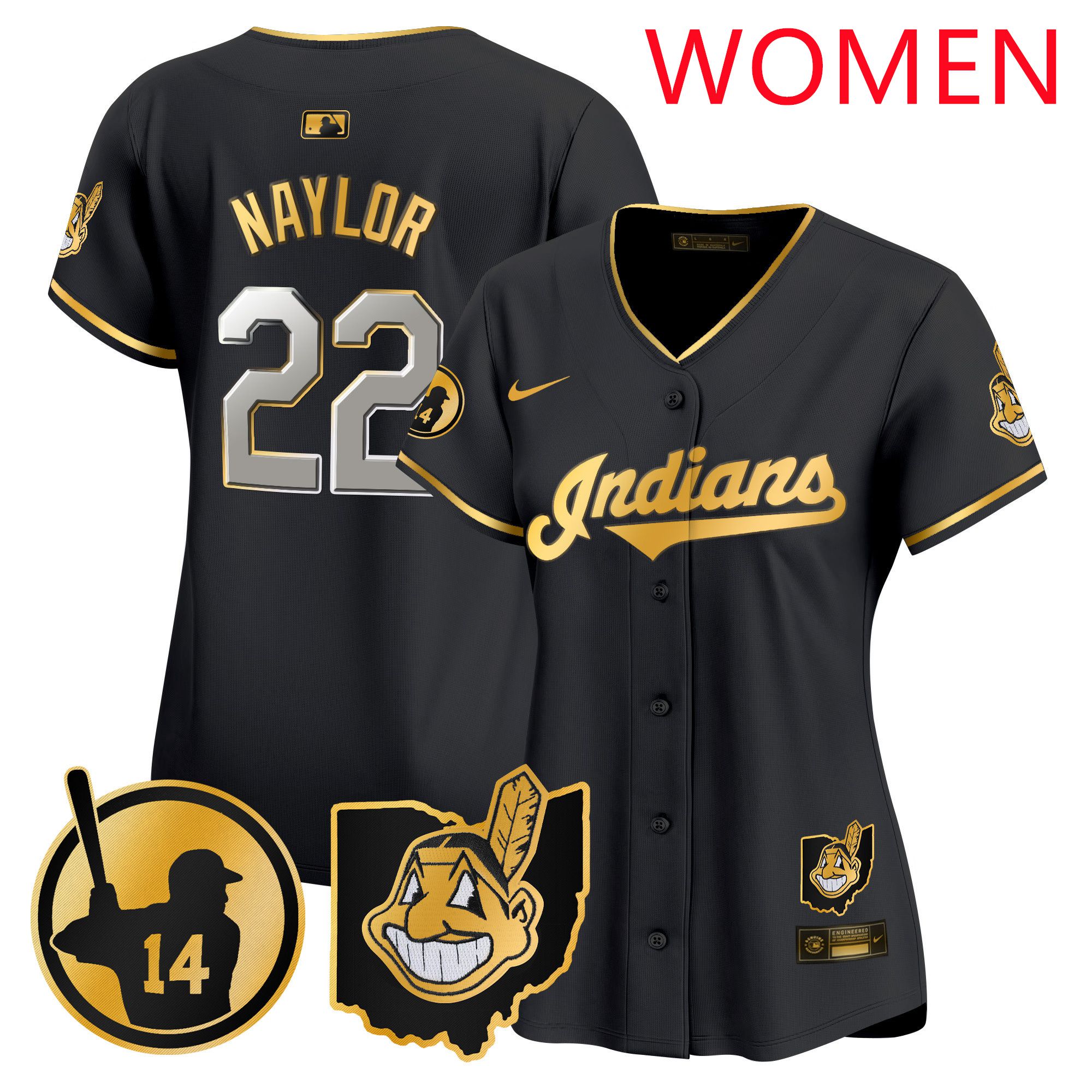 Women Cleveland Indians #22 Naylor Black Nike 2025 Patch Vapor Premier Limited MLB Jersey